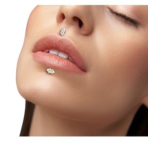 piercinginspiration® Titanium PTFE Crystal Labret Oval Drop Piercing Barbell image 4