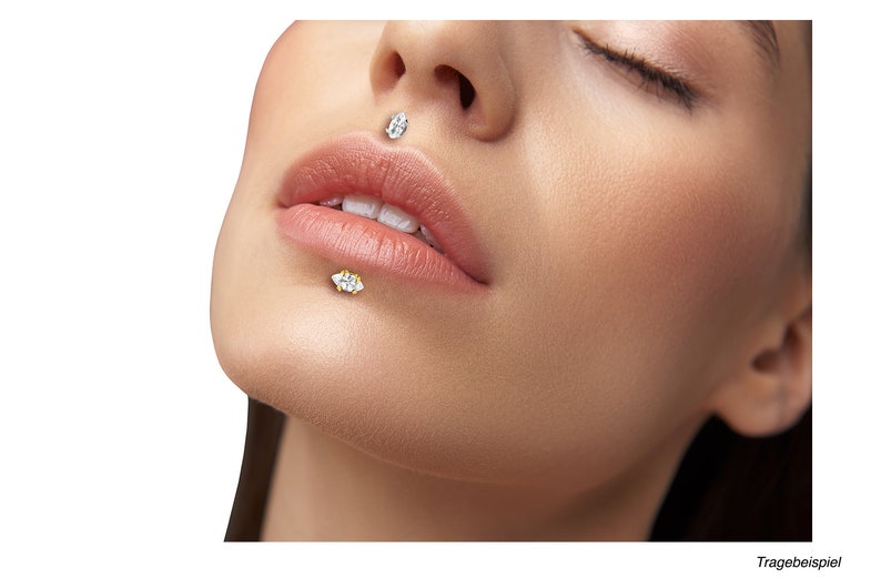 piercinginspiration® Titanium PTFE Crystal Labret Oval Drop Piercing Barbell image 4