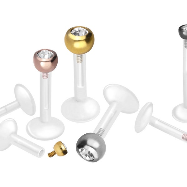 piercinginspiration® PTFE Titanium Basic Crystal Labret Round Piercing Barbell