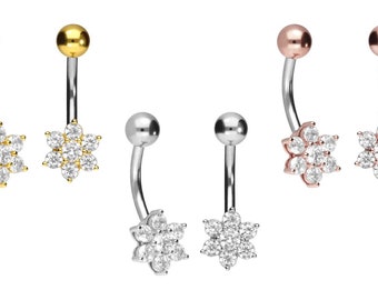 piercinginspiration® titanium small flower crystals belly button piercing 925 silver barbell