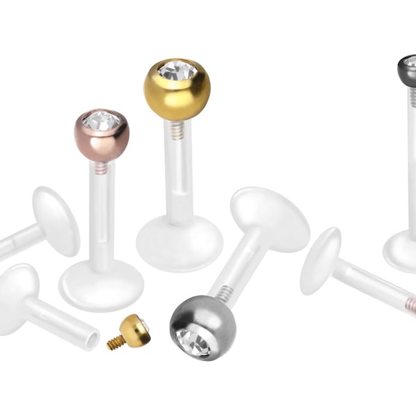 piercinginspiration® PTFE Titanium Basic Crystal Labret Round Piercing Barbell