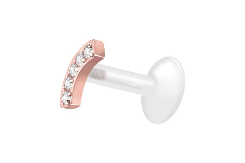 piercinginspiration® PTFE titanium internal thread labret 5 crystals bow barbell piercing Rose gold