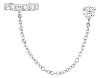 piercinginspiration® crystals chain ear cuff 925 sterling silver 18 carat gold