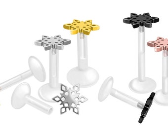 piercinginspiration® PTFE titanium internal thread labret snowflake barbell piercing