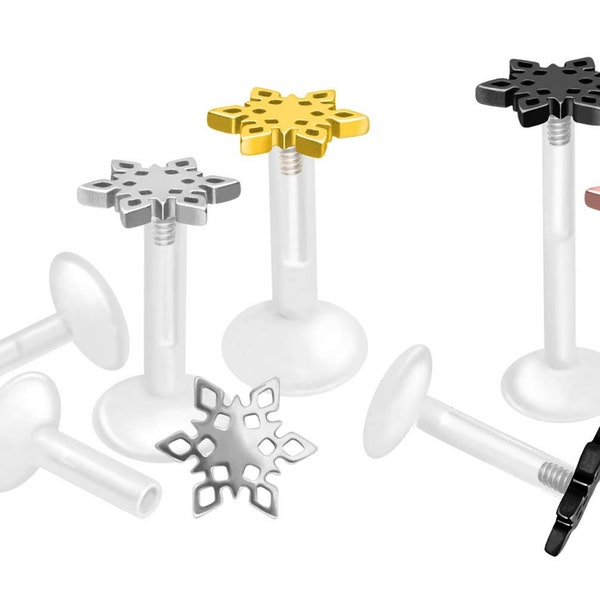 piercinginspiration® PTFE titanium internal thread labret snowflake barbell piercing