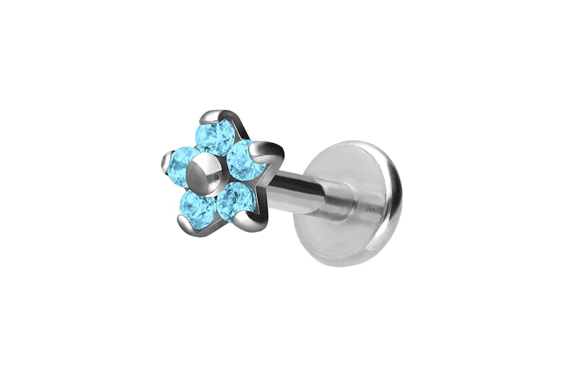 piercinginspiration\u00ae Titanium Internal Thread Labret 5 Crystals Flower Barbell Piercing