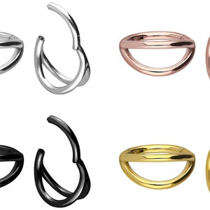 piercinginspiration® double double ring clicker piercing segment ring stacked in several rows, 2 rings