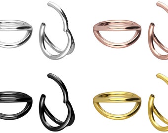 piercinginspiration® double double ring clicker piercing segment ring stacked in several rows, 2 rings
