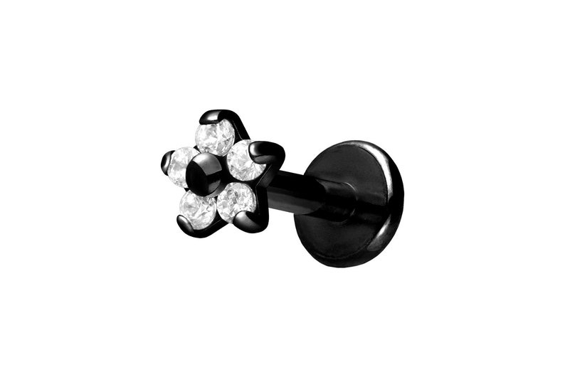 piercinginspiration\u00ae Titanium Internal Thread Labret 5 Crystals Flower Barbell Piercing