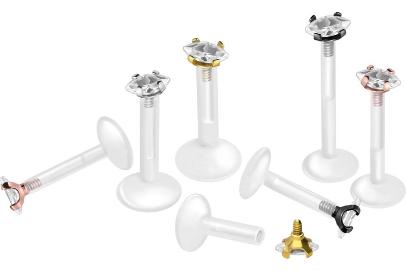 piercinginspiration® Titanium PTFE Crystal Labret Oval Drop Piercing Barbell image 1