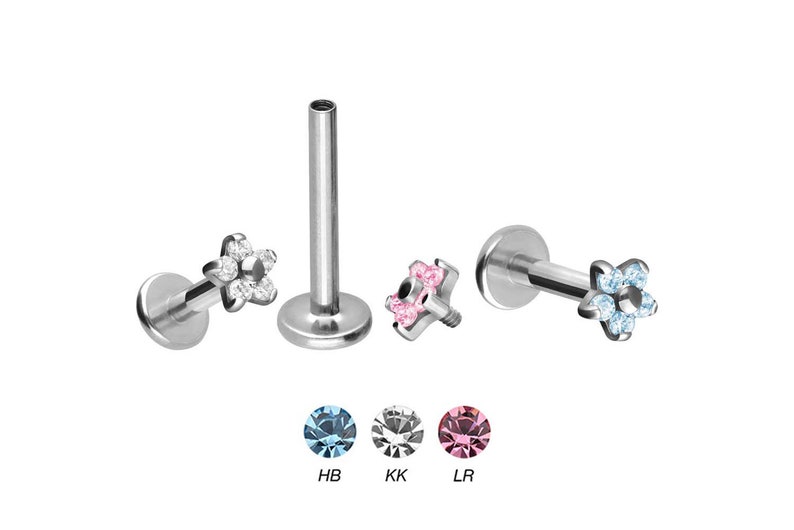 piercinginspiration\u00ae Titanium Internal Thread Labret 5 Crystals Flower Barbell Piercing