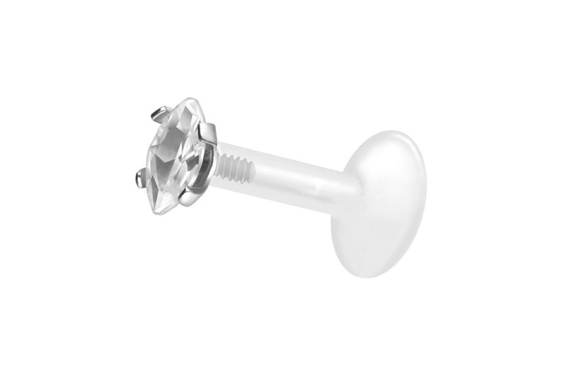 piercinginspiration® Titanium PTFE Crystal Labret Oval Drop Piercing Barbell image 5