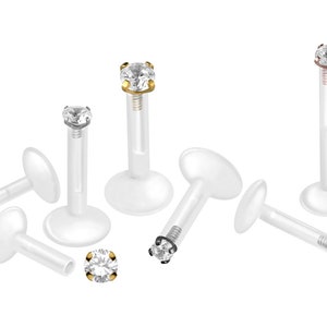 piercinginspiration® PTFE titanium crystal labret round piercing barbell image 1