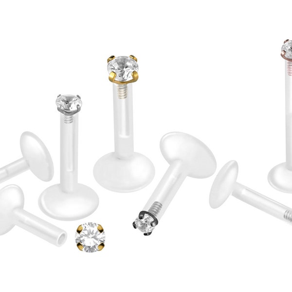 piercinginspiration® PTFE titanium crystal labret round piercing barbell