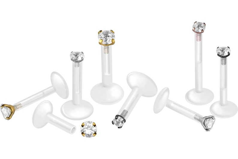 piercinginspiration® PTFE titanium crystal labret round piercing barbell image 1
