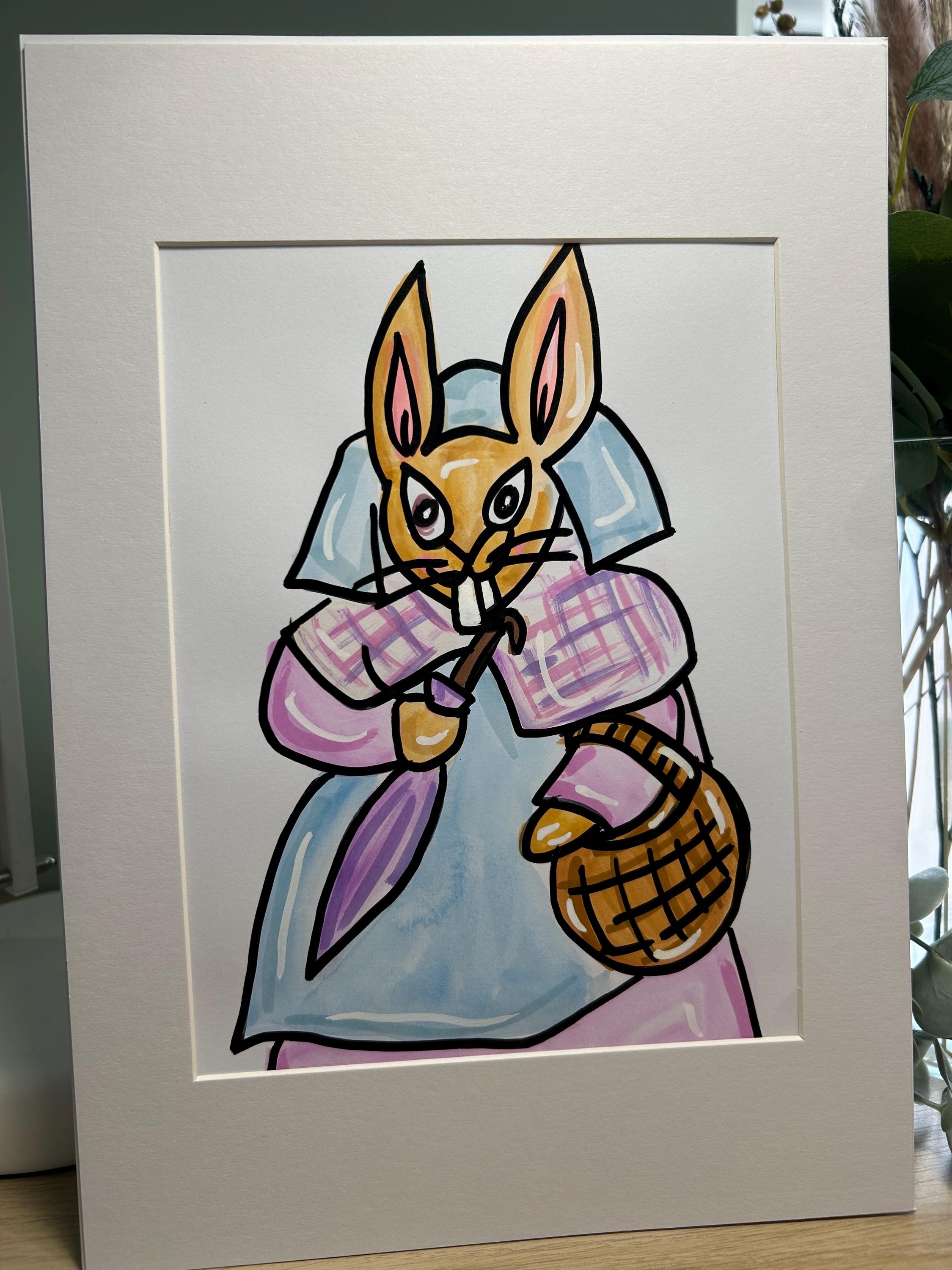 Emy Spinks による、Mother Rabbit のオリジナル インクと水彩イラスト