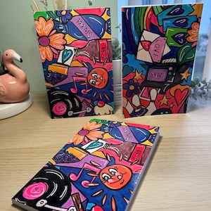 Cuaderno A5 con diseño retro de dibujos animados, diario en blanco con ilustraciones originales.