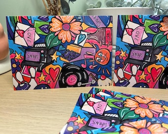 Life In Retro Cartoon original artwork by Emy Spinks printed A6 glossy Postcard