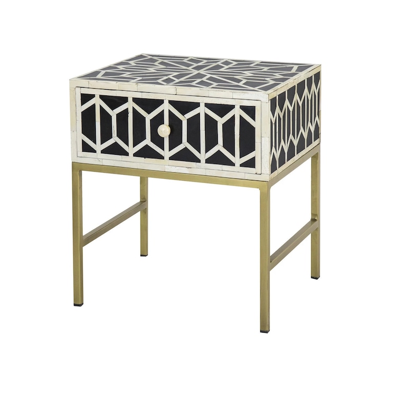 Bone Inlay Bedside Of 1 Drawers Handmade Inlay Furniture For Home And Living Commode Storage Table Box With Drawers by BoneInlayArts