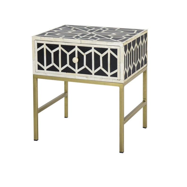 Bone Inlay Bedside Of 1 Drawers Handmade Inlay Furniture For Home And Living Commode Storage Table Box With Drawers by BoneInlayArts