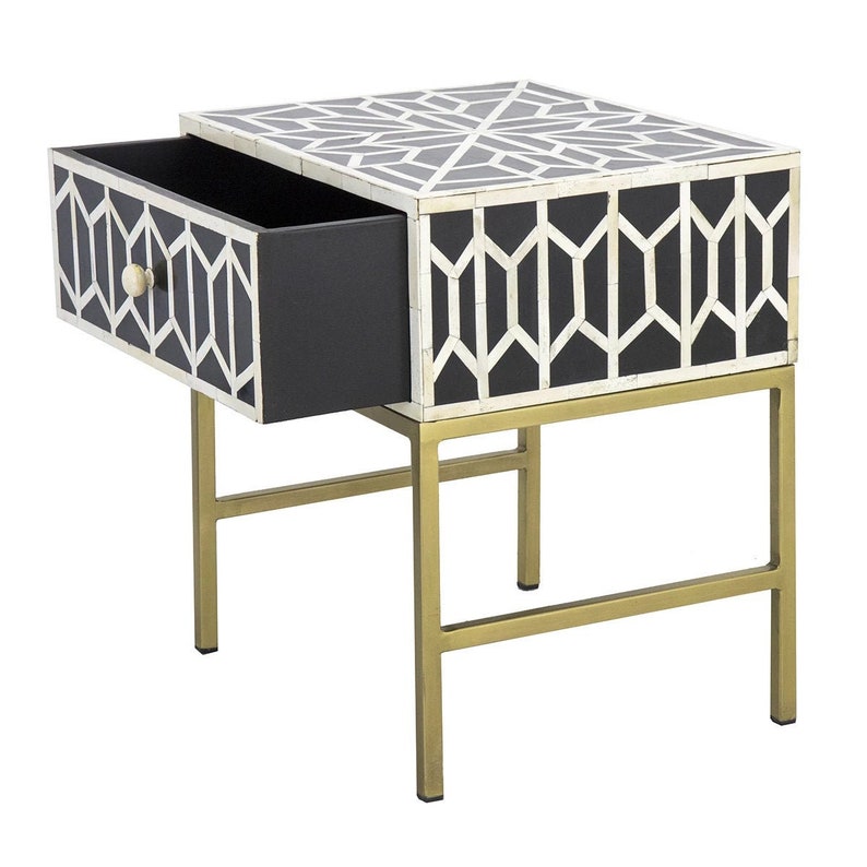 Bone Inlay Bedside Of 1 Drawers Handmade Inlay Furniture For Home And Living Commode Storage Table Box With Drawers by BoneInlayArts