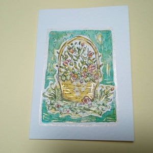 Oryginalna ilustracja / kartka z życzeniami A6 Rose Basket. Ręcznie rysowana i ręcznie malowana kartka tuszem i akwarelą. Oryginalna grafika.