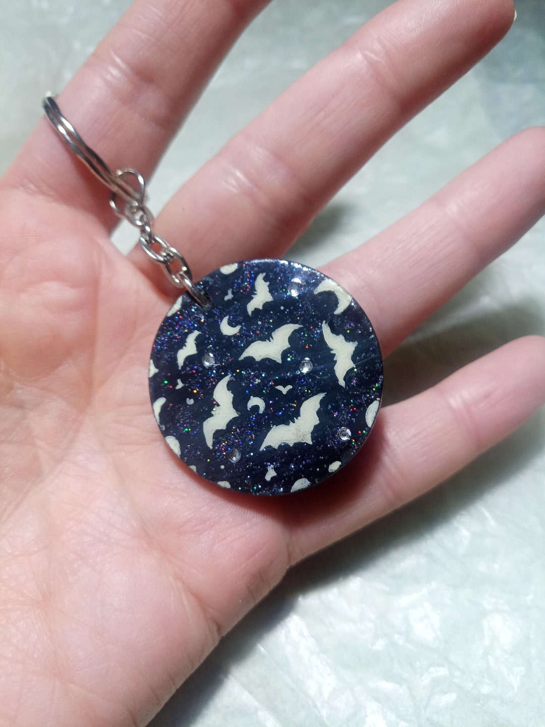 Sparkly Bat Pattern Goth Bag Charm/key Chain. Hand Painted on Both ...