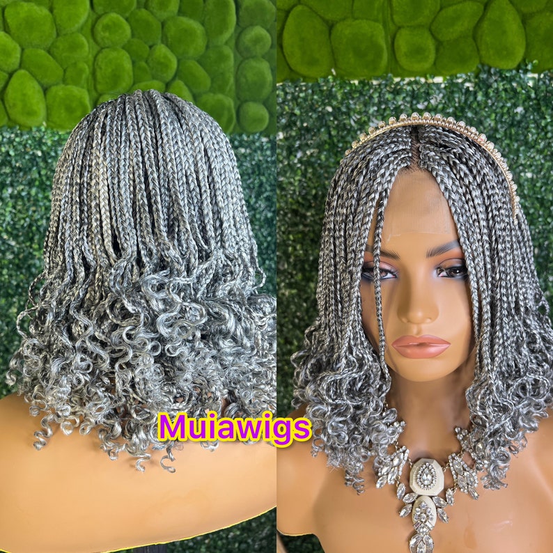 READY TO SHIP, Grey Braids Wig, Salt and Pepper Braids ,bob Braided Wig