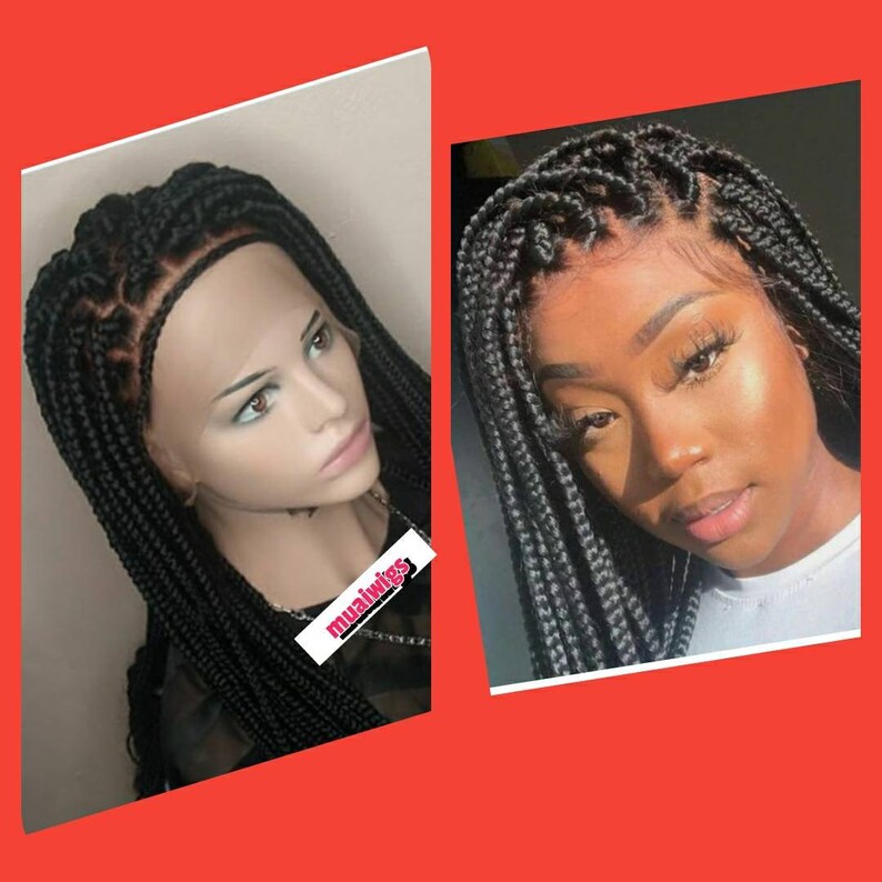 Braided Wig, Medium Box Braids Wig,Lace frontal Box Braids,Full Lace Wig Box Braided wig,Braid Wigs,Black woman Braids , Knotless Braids Wig 