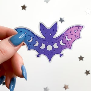 Pastel Moon Phases Bat Sticker pastel gore galaxy bat, pastel goth, cute bat sticker, vampire bat, witchy stickers image 1