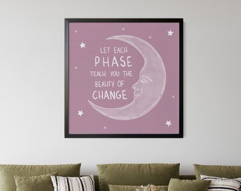 Moon Phase Powerful Quote Print. Growth mindset healing print, positive affirmation wall art, personal development