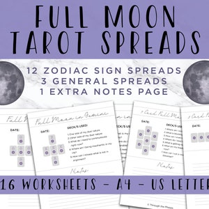 Full Moon Tarot Spreads | Tarot Printable | Tarot Card Spread | Tarot Worksheet | Full Moon Ritual | Tarot Diary | Book of Shadows