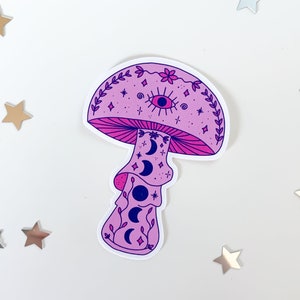Pink Moon Mushroom Sticker hippie toadstool, cottagecore stickers, cute witch sticker, trendy waterbottle stickers, magic mushrooms image 8