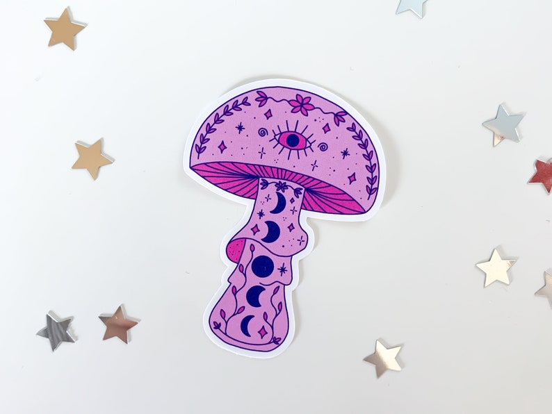 Pink Moon Mushroom Sticker hippie toadstool, cottagecore stickers, cute witch sticker, trendy waterbottle stickers, magic mushrooms image 8