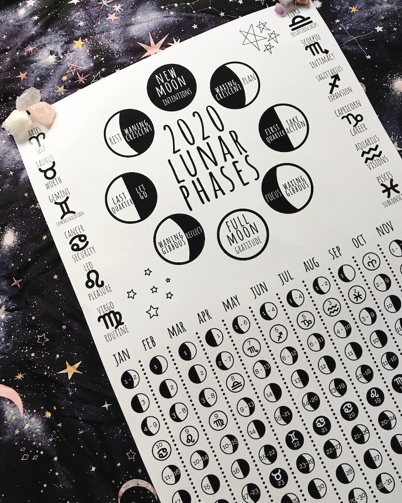 2020 Lunar Calendar Printable / Moon Phase Calendar / Lunar Etsy