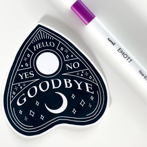 Black & White Planchette Ouija Sticker Wicca, goth stickers, gothic horror water bottle sticker, halloween, spooky occult laptop sticker image 8