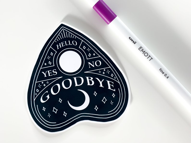 Black & White Planchette Ouija Sticker Wicca, goth stickers, gothic horror water bottle sticker, halloween, spooky occult laptop sticker image 8