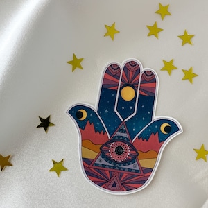 Sticker main Hamsa - Stickers yoga, Sticker spirituel, Sticker mauvais oeil, Stickers hippi, Sticker zen, Mandala Hamsa, Sticker de protection