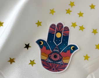 Hamsa Hand Sticker - Yoga Stickers, Spiritual Sticker, Evil Eye Sticker, Hippi Stickers, Zen Sticker, Hamsa Mandala, Protection Sticker