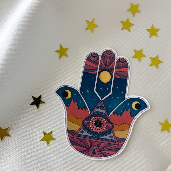 Hamsa Hand Sticker - Yoga Stickers, Spiritual Sticker, Evil Eye Sticker, Hippi Stickers, Zen Sticker, Hamsa Mandala, Protection Sticker