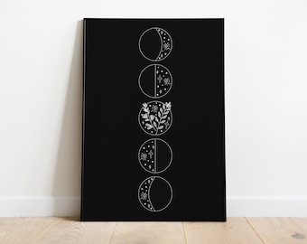 Moon Phases Print. Moon gift for her, moon phase wall art, lunar phases home decor, witchy gifts for moon lover