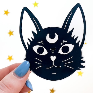 Witchcraft Cat Sticker Black & White occult magic, witchy space black cat sticker, gothic goth sticker, waterbottle witch stickers image 1