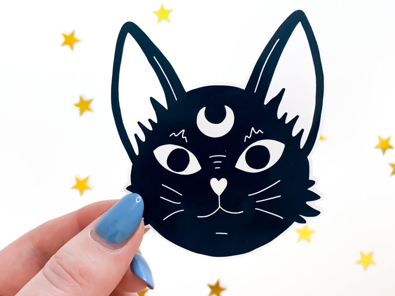 Witchcraft Cat Sticker Black & White occult magic, witchy space black cat sticker, gothic goth sticker, waterbottle witch stickers image 1