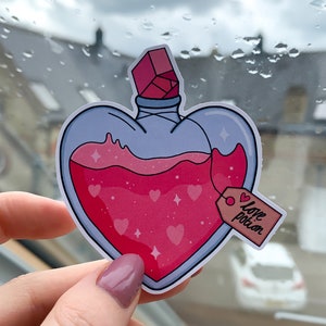 Roze liefdesdrankstickers - spreukstickers, Wicca zelfliefdedrankje, spirituele hekserijmagie, liefdeheksdrankfles, heksenstickers