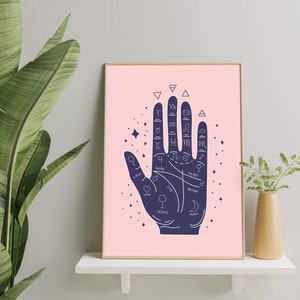 Palmistry Hand Print. Boho art print, palm reader fortune teller decor, beginner witch art print, witchy things image 8
