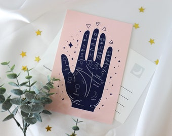 Palmistry Hand 4x6 Postcard Print | Palmistry Print, Witch Postcard, Unique Postcards, Cute Postcards, Mini Art Prints