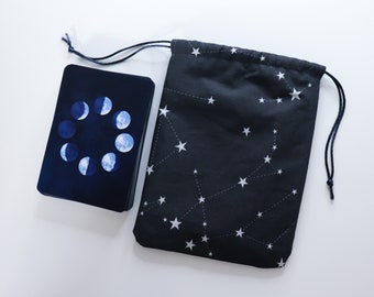 Constellation Print Tarot Bag | Black and white tarot pouch, drawstring tarot card holder, tarot deck bag, tarot deck holder, tarot card bag