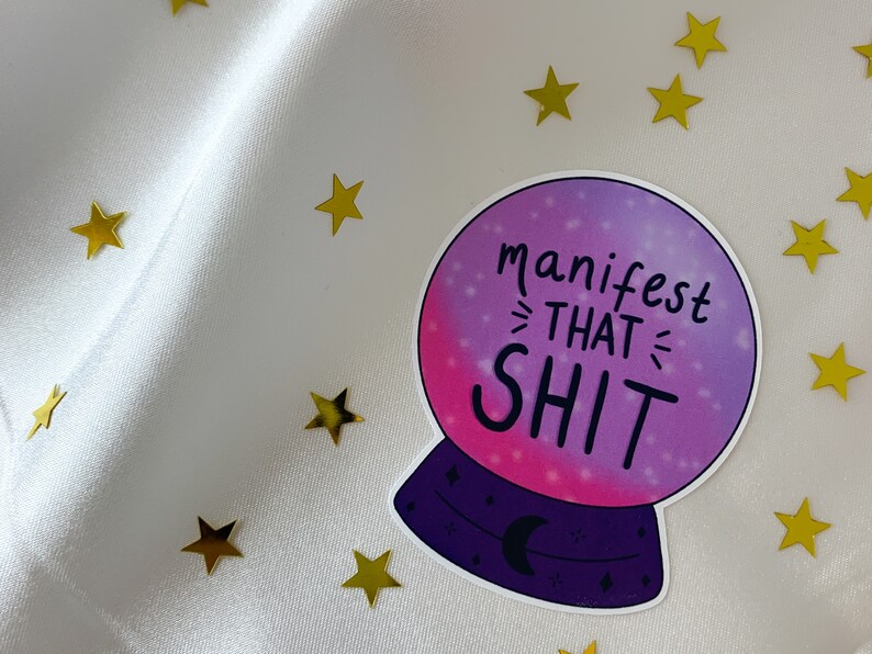 Manifest Sticker Crystal Ball Manifest that shit purple crystal ball sticker, grimoire stickers, magical girl sticker, believe sticker image 6