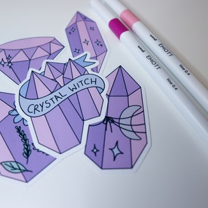 Crystal Witch Sticker Pack Pink crystal stickers, purple witchy stickers pack, pastel witch stickers, spiritual stickers pack image 8