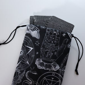 Occult Print Tarot Bag Black and white tarot pouch, fabric tarot card holder, witchy tarot card bag, small tarot pouch, tarot card pouch image 3